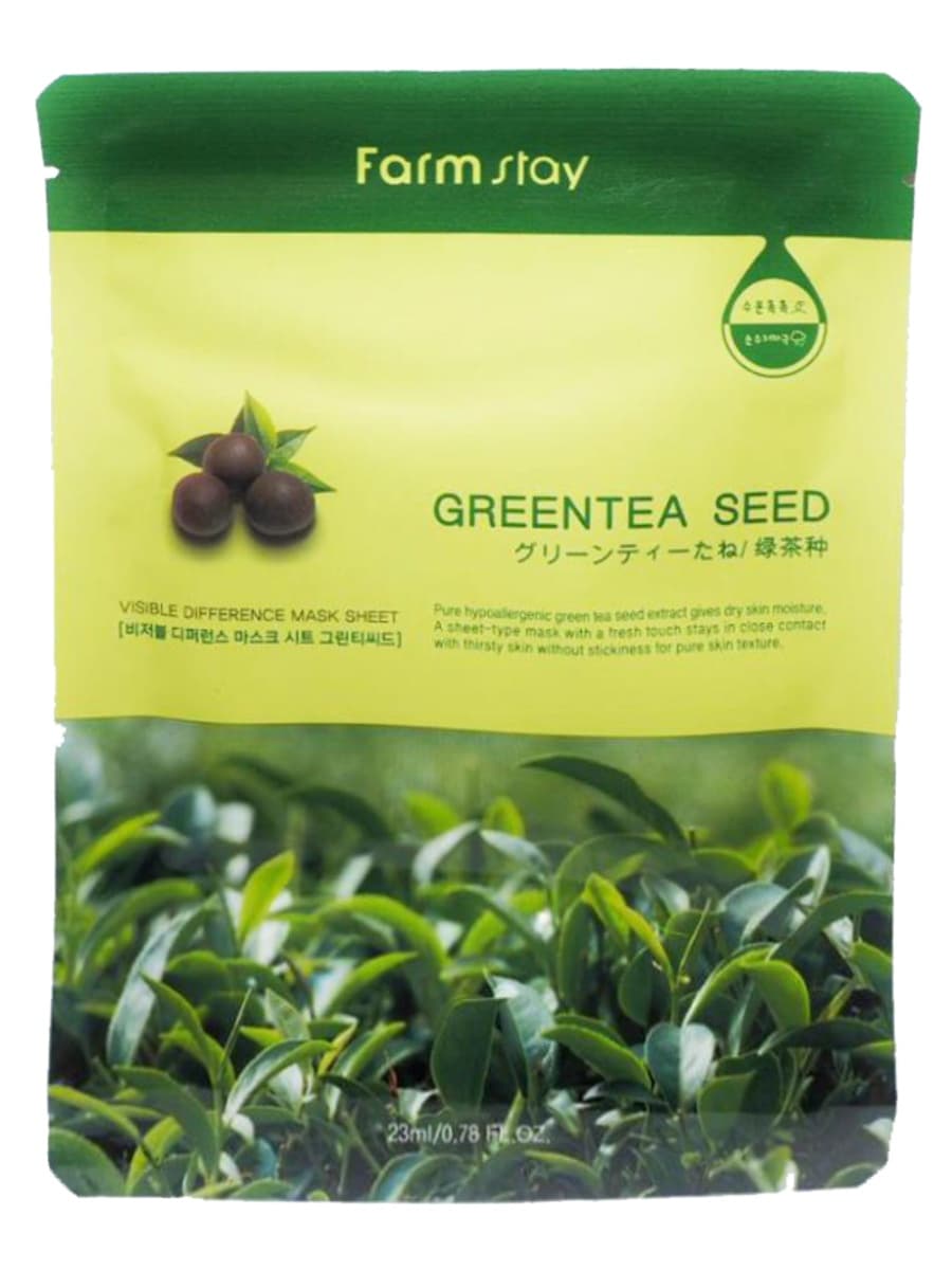 Тканевая маска для лица с семенами зелёного чая Farm Stay