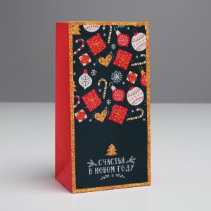 Пакет подарочный без ручек «Счастья в Новом Году», 10×19×7 см