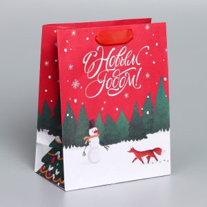 Пакет подарочный новогодний крафтовый New, MS 18×23×10 см