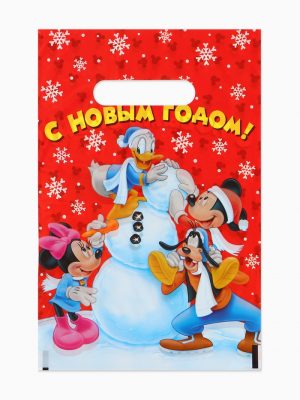 Пакет подарочный, полиэтилен, «С Новым годом», Микки Маус и его друзья, 20×30 см