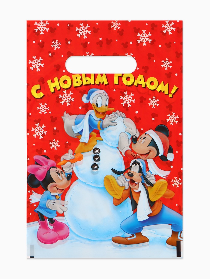 Пакет подарочный, полиэтилен, «С Новым годом», Микки Маус и его друзья, 20×30 см